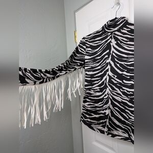 Vintage Western Show Shirt Hobby Horse Zebra Print Fringe Sleeve Top Small